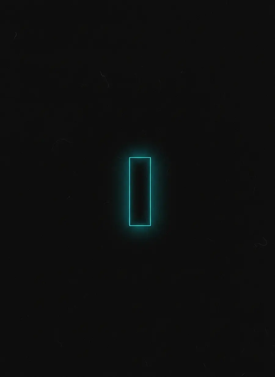 A precise thin cyan rectangular boundary drawn in vast black emptiness