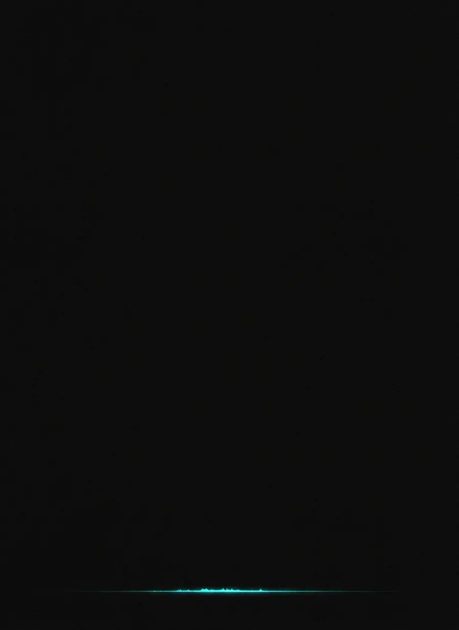 An almost entirely empty black field with one faint cyan horizon line